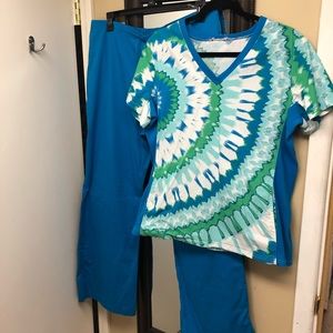 Turquoise Tie Dyed Scrub Set